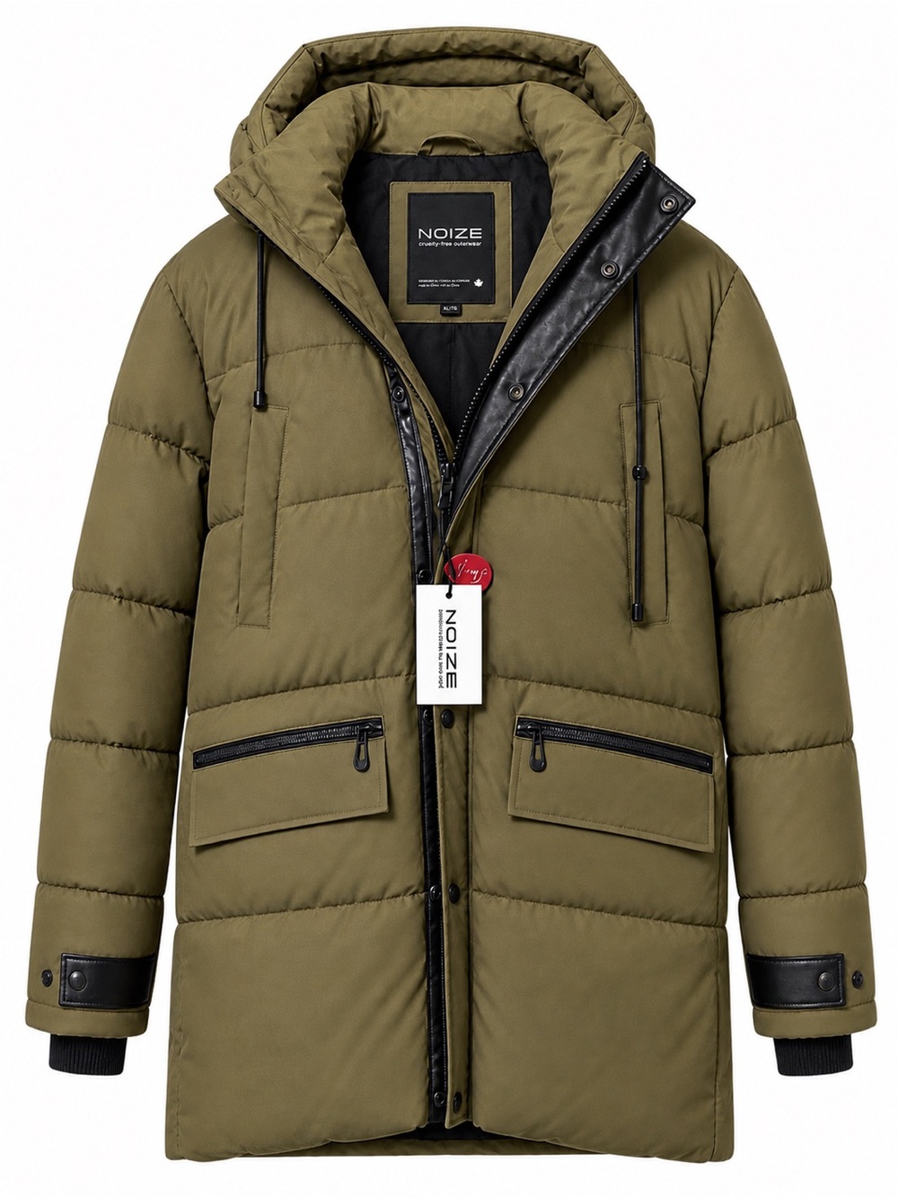 Noize Olive Green Quilted Hooded Puffer Coat